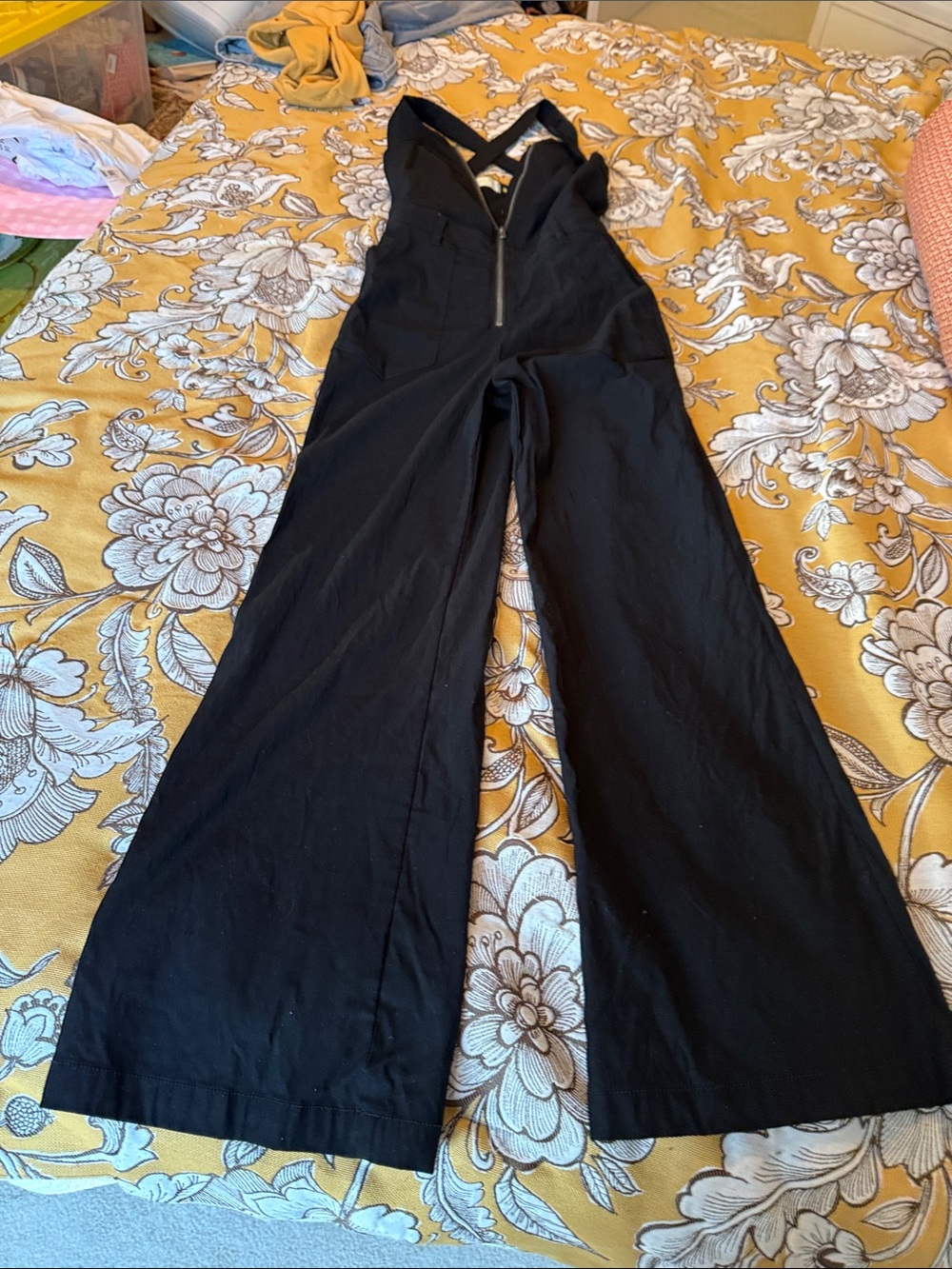 Maeve Black Wide-Leg Jumpsuit with Front Zip and Cross Back A